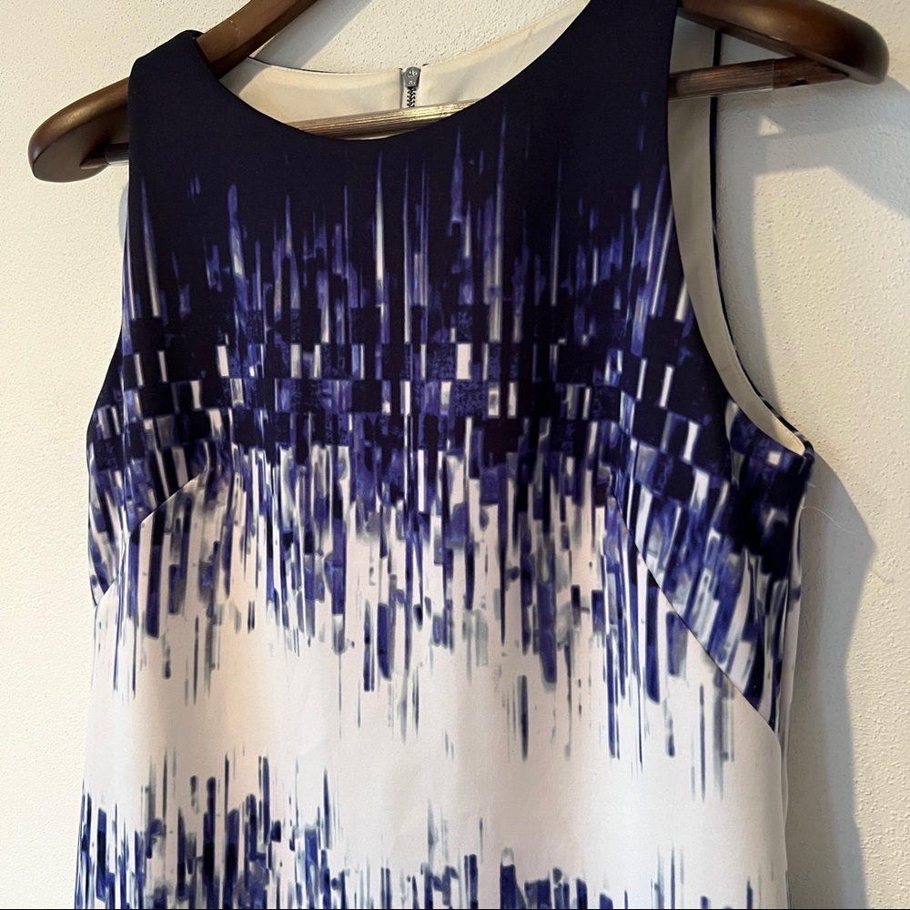 Vince Camuto Sleeveless Zip Closure Blue Abstract Print Career Dress - Picture 3 of 10